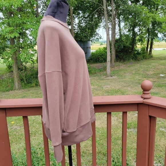 Women's Brown Long Sleeve Dropped Shoulder Crewneck Pullover Sweatshirt Size L - Picture 5 of 13